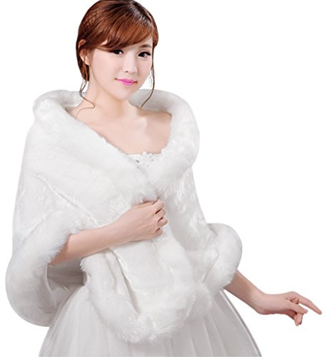 RUIXIA Women's Faux Fur Shawl Wrap Stole Plush Bridal Long Cape Shrug Shoulder Shrug Bolero Waistcoat Tippet Collar Scarf Wraps Winter Fuzzy Warm Cape for Winter Wedding Evening Party