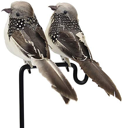 LWINGFLYER 2PCS Gray Artificial Feathered Birds 6'' Clip on Sparrow Bird Ornaments for Christmas Tree Decoration Wreath Craft Garden Home Decor Party Accessories