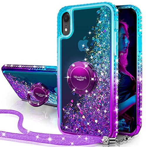 Miss Arts för iPhone XR-fodral, [silverbak] rörligt flytande holografiskt glittrande glitterfodral med kickstand, bling diamantringstativ smalt skyddande för flickor kvinnor för iPhone XR-fodral –