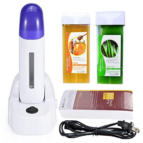 iMeshbean® Depilatory Roll on Wax Heater Roller Warmer Cartridge Strips Hair Removal Kit USA (Aloe & Honey Wax & 100 Paper)