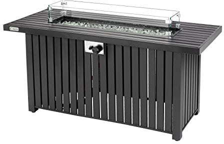 tepro Gasfeuerstelle Topeka XL – rechteckiger Gaskamin mit Edelstahl-Brenner (17 kW), Glasumrandung, Glassteinen, Zündung & Abdeckhaube – Outdoor Feuerstelle 136 x 56 x 63,5 cm inkl. Regler