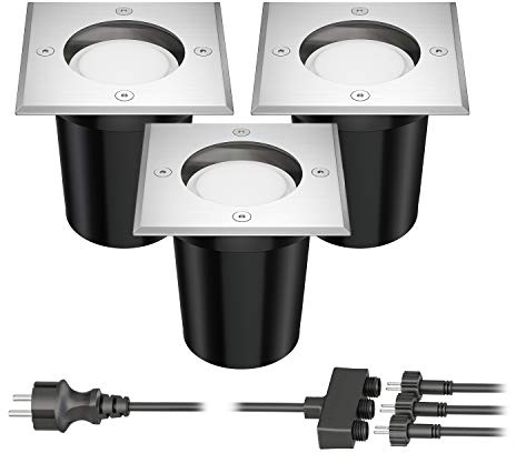 ledscom.de Bodeneinbaustrahler REJA für außen Edelstahl eckig IP67 inkl. GU5.3 LED (warmweiß, 18,51W, je 430lm, 100°) 3er Set