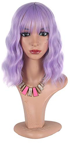 Greenmirr Parrucca bob viola con frangia Capelli sintetici resistenti al calore (Purple)