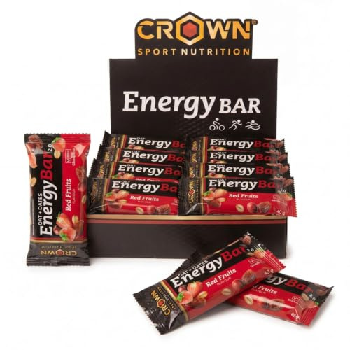 Crown Sport Nutrition Energy Bar 2.0 Frutos Rojos | Caja 12 x 60 g | Barritas Energéticas Ciclismo Sin Gluten | Avena y Pasta de Dátil | Sin Aceite de Palma | Vegana