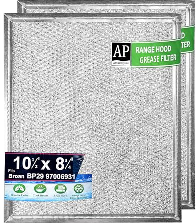 Amazinpure 97006931 [OEM PART#S97006931] Broan Nutone range hood grease filter replacement Compatible with BP29 exhaust fan 88150 99010121 10-1/2 x 8-3/4 x 3/32 (10.5 x 8.75) Inch Aluminum 2 Pack