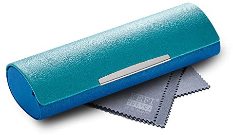 FEFI - Kleines Hardcase Brillenetui im 2-Farben Design mit Chrome-Applikation (türkis/blau)