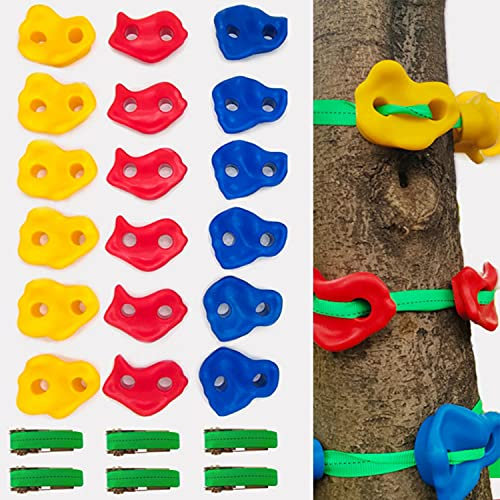 Klettersteine Baum Kletter Set 12/18 Baumklettergriffe Klettergriffe Outdoor Klettern für Kinder und Erwachsene Mit 6 Ratschengurte zum Ninja Tree Climbing Ninja Warrior Hindernisparcours,18 PCS