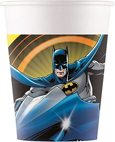 Procos 93507 Lot de 8 gobelets en papier jetables Batman pour fête d'anniversaire d'enfant et fête 200 ml
