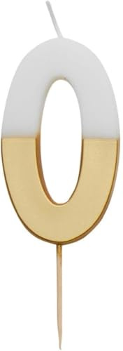 Talking Tables White and Gold Number 0 Candle Premium Quality Cake Topper Decoration | for Kids, Adults, Teenagers, Birthday Party, Anniversary, Milestone, GoldCandle0,White/Gold,8 cm