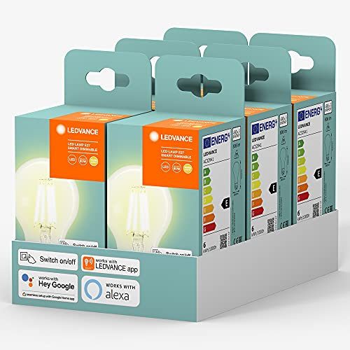LEDVANCE Volks-Licht E27 Smarte LED Lampe | Bluetooth | warmweiss | dimmbare Glühbirne | kompatibel mit Amazon Alexa und Google Assistant | steuerbar mit der LEDVANCE App | 6er-Pack, Warm Weiß