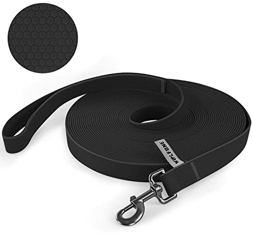Wolfone Schleppleine für Hunde，15m Schwarz wasserdichte Lange Rückruf Hundeleine mit Anti-Rutsch-Griff, Heavy Duty robuste Ausbildung Hundeleine für Outdoor-Aktivitäten
