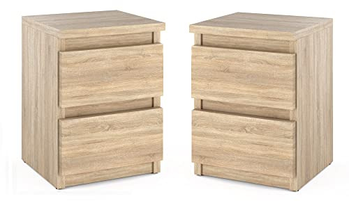 MRBLS_HOME MRBLS Nachttisch 2er Set Nachtschrank Nachtkommode Modern Möbel mit Schubladen Kommode Holz Schubladenschrank für Ihr Schlafzimmer (Sonoma) – 30 x 40 x 30 cm (B/H/T)