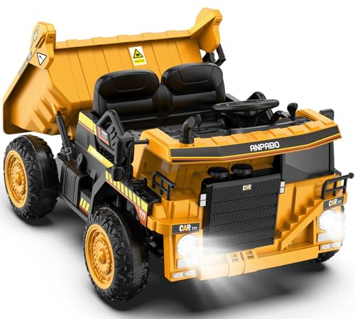 ANPABO Ride on Dump Truck, Ride on Car with Remote Control, Electric Dump Bed and Extra Shovel, Ride on Construction Vehicle with Music Player, Key Start for Safety, Ideal Gift for Kids
