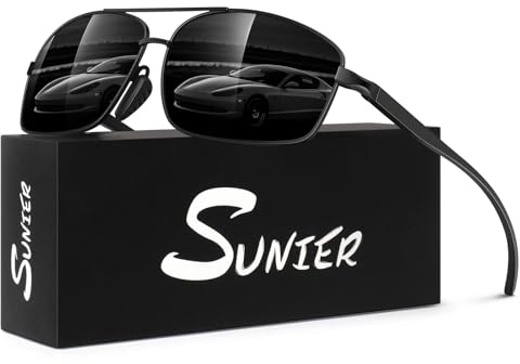 Sunier Occhiali da Sole da Uomo Polarizzati Premium Lega Al-Mg Rettangolari Protezione UV400 guidare pesca