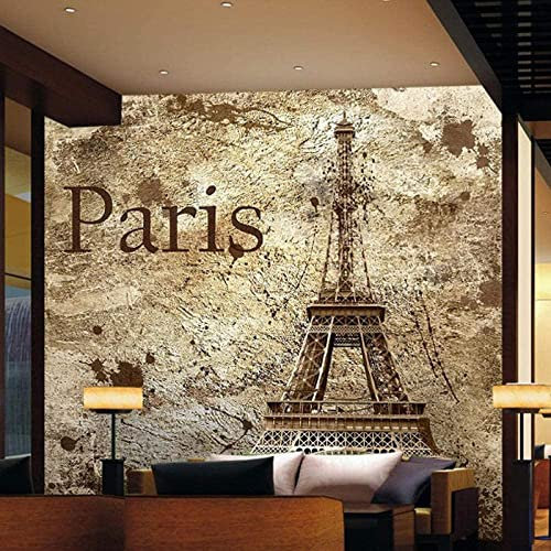 Papier Peint 3D Mural Mur De Briques Rétro Tour Eiffel Photo Peintures Murales 3D Auto-Adhésif Stickers Muraux Effet Décoration Papier Peint Garçons Filles Pour Chambre Salon Amovible 400(L)x280(H)cm