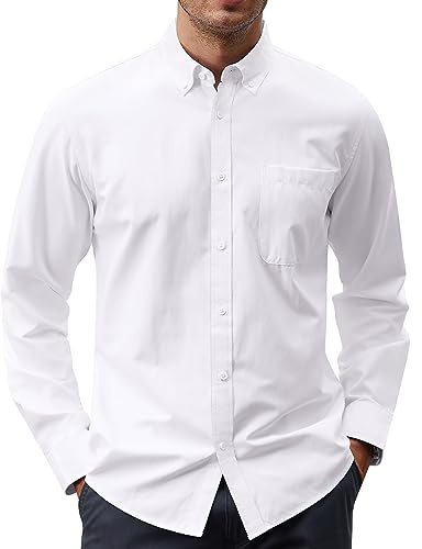 J.VER Men's Tuxedo Shirt Formal Dress Shirt Pleated Long Sleeve Button Down Shirts for Prom Party Wedding Solid White