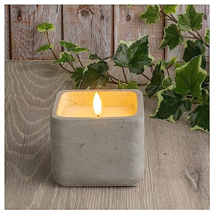 Ideen mit Herz Vela LED de cera real, en recipiente decorativo de hormigón, funciona con pilas, función de temporizador: 6 horas encendidas, 18 horas apagadas, (cuadrada)