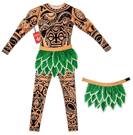 Morph Südsee Häuptling Kostüm Kinder, Halloween Kostüm Jungen | Farbenfrohes Häuptling-Outfit, Polynesisches Design, Perfekt für Halloween, Ideal für Rollenspiele