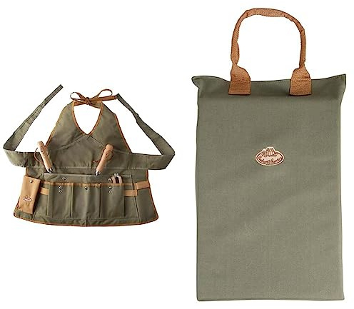 Esschert Design Damenschürze, Gartenschürze mit Taschen, ca. 68 cm x 1 cm x 64 cm & KNEELING PAD oliv, Kniekissen
