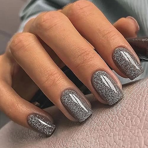 24 Stück Press on Nails Kurz, Schwarz Glänzend Eckig French Künstliche Nägel, Acryl Full Cover Nägel Zum Aufkleben mit Nagelkleber Aufkleber, Fingernägel Kunstnägel Fake Nails für Frauen & Mädchen