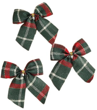 Wambere Lot de 20 nœuds décoratifs pour sapin de Noël - Clochette - Décoration de sapin de Noël - Décoration pour sapin de Noël - Mariage - Anniversaire - Vert à carreaux