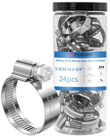 24PCS Adjustable Hose Clamps, 304 Stainless Steel Worm Gear, 1-3/16 to 1-3/4(30-45mm), Rolled Edge No Perforations, Heavy Duty Reusable Pipe Clamp for Home, Auto, Piping, Marine, Industrial