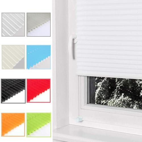 Plissee ohne Bohren nach maß, 40 x 80 cm Sichtschutz und Sonnenschutz Faltrollo Plisseerollo mit Klemmträger, Rollo für Fenster & Tür für Fenster, Weiß