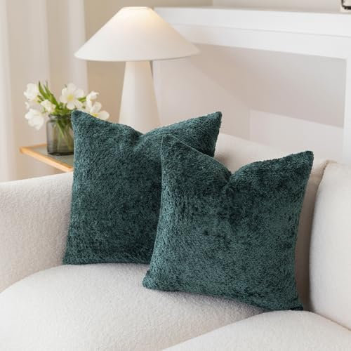 MOROCO Neutrale Kissenbezüge, Chenille-Kissenbezüge, 2er-Set, dekorative Kissen für Couch, luxuriös, Plüsch, für Bett, Akzentkissen für Wohnzimmer, Sofa, Pfauenblau, 50,8 x 50,8 cm