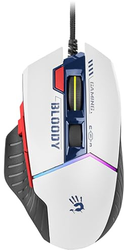 A4tech W95Max Sports Gaming Maus, Optische Kabelgebundene Gaming-Maus, USB 12 000 CPI, 8000 FPS, 250 IPS. 35G, 2000 Hz Ultrapolling (weiß/blau)