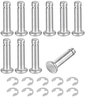 sourcing map 10Set M4x16mm 304 Stainless Steel Cylindrical Shaft Snap Ring Locating Pin, Flat Head Grooved Hinge Cylinder Position Pin with E Clip Retaining Ring, Silver