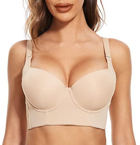 FallSweet Push Up Bras for Women Plus Size Bra Wide Back Underwire Longline Corset Bra(Beige,42C)