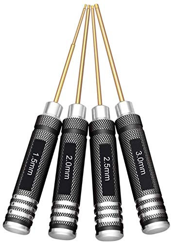 iFutniew 4 Stück 1,5/2,0/2,5/3,0 mm Sechskant-Schraubendreher-Set, Titan, Sechskantschlüssel-Werkzeug-Set für Multi-Achsen-FPV-RC-Werkzeug