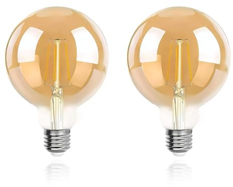 Wenscha E27 G95 LED Filamentlampe 4W glühbirne – Teilton-Glas mit Nickel-Sockel, 2500K Retro-Warmweiß vintage für Kronleuchter & Café-Deko stimmungslicht (2er-set)
