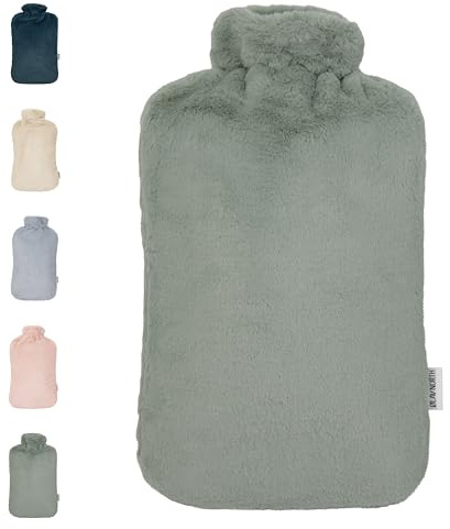 Ølav North XXL Wärmflasche mit Nordic Fur Bezug, 3.4 Liter, Grün, Besonders weicher Stoff Hergestellt aus nachhaltigen Materialien, Geschenk für Frauen, Freundin