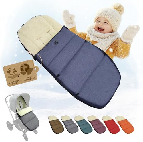 Bambaniwell Vinteråkpåse kompatibel med Bugaboo barnvagn – varm babyåkpåse med lammull, justerbar och tvättbar – vatten- och vindavvisande, flexibel och matchande, färg: blå