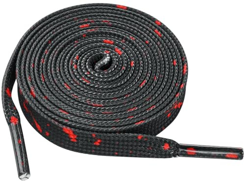 Elerevyo Unisex Flat Shoe Laces Splatter Painted Fun Shoelaces for Sneakers 2 Pairs Black Red 120cm/47.2