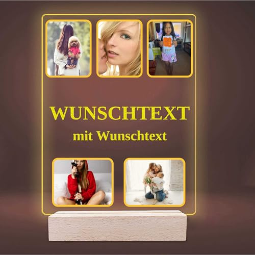 INDIGOS UG - Wunschtext - LED Lampe personalisiert - personalisierte Lampe mit Foto und Widmung - personalisierte Geschenke - Acrylglas 18x14 cm hoch - optionale Lampe warmweiss