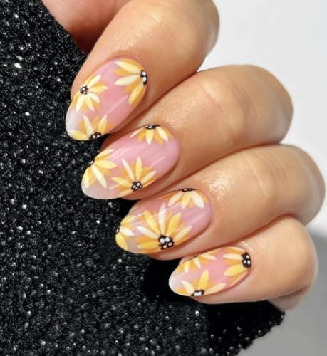 JMEOWIO Nagelfolie UV Härtend Sonnenblumen Gänseblümchen UV Gel Nail Strips Nagelsticker Nagelaufkleber Nail Art Dekoration Nageldesign Zubehör