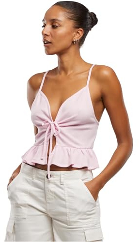 Urban Classics dam Top Ladies Waffle Pique Ruffle Top, Bandeau med spagettiremmar för kvinnor, storlekar XS – 5XL, Blushedros, XL