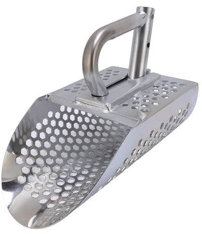 Stainless Steel Sand Scoop, Beach Metal Detecting Shovel Premium Sand Sifter Shovel with Efficient Tooth Sieve Detachable Handle for Easy Transport