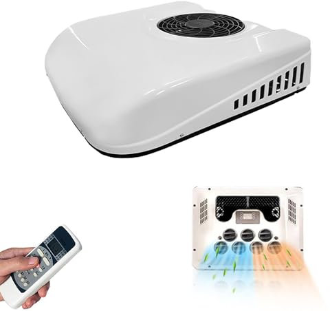 Camping-car Climatiseur 12 V, Climatisation pour caravane, Vent froid/Refroidissement Et Chauffage Deux Styles, avec Télécommande, pour Camping-Cars/Camions/Bus etc,White (Réfrigération + Chauffage)