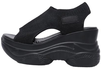 Sandales compensées orthopédiques pour femme - Coupe large - Bout ouvert - Confortables - Respirantes - Semelle épaisse - Chaussures d'été avec soutien de la voûte plantaire - Intérieur et extérieur
