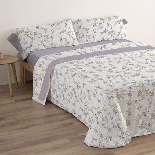 Donegal Collections - Sabanas 160 x 190 - Juego de Sabanas Cama 160 Clue Malva - Bajera, Sabana Encimera y 2 Fundas de Almohada - Primavera Verano - Tacto Extra Suave 50% Algodón 50% Poliester