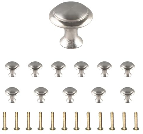 ZSUIQIN 12 Stück Möbelknöpfe Silbrig, Runde-Matt Schrankknöpfe, Edelstahl Einlochgriff mit Schrauben, 27mm Schubladenknopf für Schublade, Schrank, Möbel, Küchenschränke, Kleiderschrank