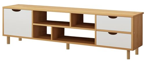 Supporto TV, console multimediale moderna con 3 cassetti e ripiani aperti, centro intrattenimento per soggiorno e camera da letto, tavolo portaoggetti, 140 x 30 x 38 cm