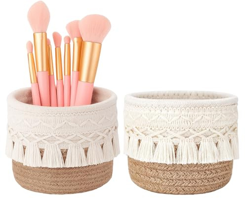 BaiDekun 2 Stück Pinsel Aufbewahrung, Boho Deko Körbe Für Schminktisch Und Schreibtisch, 10 x 10 cm, Pinselbecher Und Organizer