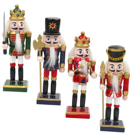 Homoyoyo 4pièces Casse-Noisettes De Noël Bois Lot de Figurines Soldat Décorations De Bureau Maison Fête