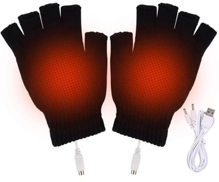 Guanti Riscaldati USB per Donne e Uomini, Guanti Riscaldati Senza Dita, Caldi Guanti a Mano Riscaldati a Maglia, Guanti per Computer Portatili, per Ciclismo Moto Sci e Alpinismo, Nero