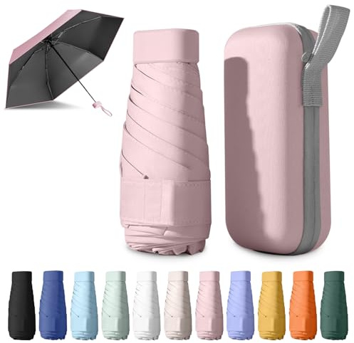 Detontek Pocket Umbrella Foldable Compact, Mini Folding Travel Umbrella, Umbrellas, 6 Ribs Mini Travel Sturdy Pocket Umbrella Portable Uv Umbrella With Storage Box (Pistil pink)