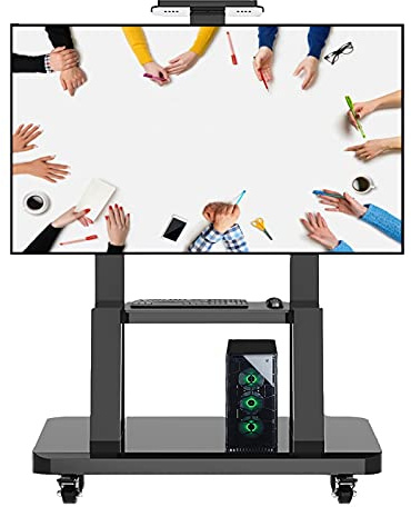 TV Cart Stand for 65 TVs with Camera Mount & Storage Shelf - Mobile Universal Display Stand for Conference Rooms & Events